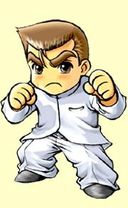 쿠니오가 다운타운 열혈 이야기 EX에 등장하는 모습. 북미 버전 (River City Ransom EX)에서는 알렉스(Alex)로 알려져 있다.