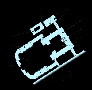 1: 궁전, 2: 왕의 문, 3: 궁전 광장, 4: 내부 안뜰, 5: 국회 입구, 6: 릭스다그 안뜰, 7: 극장 박물관, 8: 왕립 마구간, 9: 대리석 다리, 10: 전시장, 11: 승마 학교, 12: 토르발센 미술관, 13: 대법원 입구, 14: 여왕의 문, 왕실 접견실 입구, 15 궁전 예배당, 16: 게오르그 왕자 안뜰