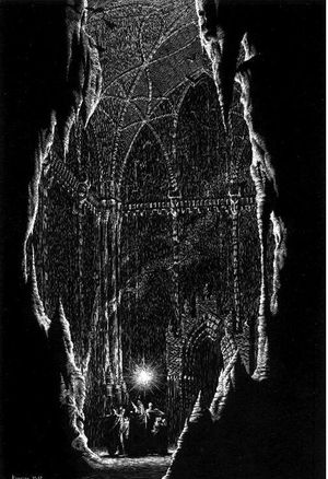 반지원정대가 모리아에 있다. 스크레이퍼보드 일러스트레이션은 알렉산더 코로티치가 1981년에 그렸다.