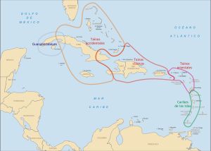 유럽인 도래 이전 타이노인과 과나하타베이족, 도서 카리브족의 추정 분포