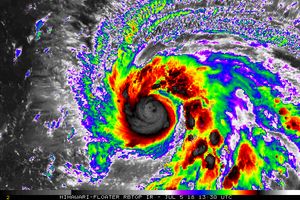 7월 5일 13:30 UTC부터 20:30 UTC까지 급격하게 발달하는 태풍 마리아.