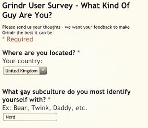 Grindr survey asking users what subculture they identify with
