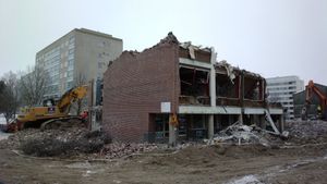 핀란드 탐페레에서 철거 중인 오래된 호스텔 건물.