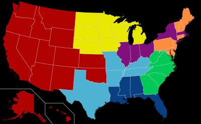 Thomson West 전국 보고 시스템 지역.