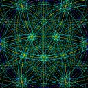 fcc 결정에서 8개의  영역 중 4개의 키쿠치 라인 애니메이션이다. 평면 가장자리(띠 선)가 고정된 각도로 교차한다.