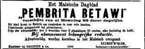  Pembrita Betawi 의 네덜란드어 광고, 1884