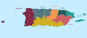 푸에르토리코 보건부에서 정의한 푸에르토리코 지역 지도