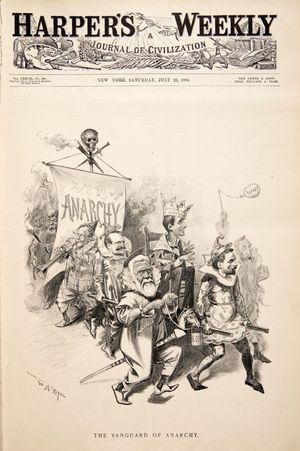 하퍼스 위클리(Harper's Weekly)는 유진 데브스와 파업 주최자들을 1894년 7월 21일 "무정부주의의 선봉"으로 묘사했다.