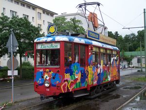 리드호프 정류장에 정차한 벨트헤스탁 기간에 운행하는 리슈헨 특수노선 전차 (2007년)