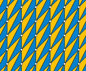 평면을 픽의 정리를 증명하는 데 사용된, 세 개의 정수 꼭짓점과 다른 정수 점이 없는 삼각형의 복사본으로 타일링