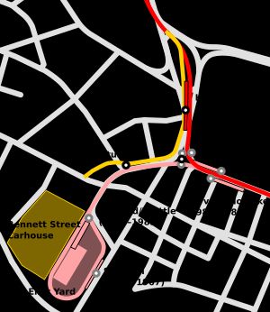 현재 및 과거 역의 단순화된 지도