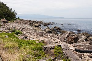 하쓰시마의 해안. 섬 주변은 이러한 몽돌 해변이다.