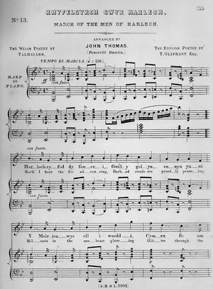1862년에 출판된 Welsh Melodies With Welsh and English Poetry (2권)에 실린 토마스 올리판트의 가사. 이 가사는 c. 1830년의 낱장본과 동일하다.
