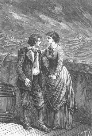 쥘 베른의 소설 15세의 선장의 삽화로, 앙리 메이에르의 그림이다. 웰던 부인(그림)은 소설에서 주된 배에 탑승한 유일한 여성이다.