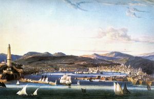 19세기 수채화의 제노바와 항구 전경