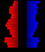 2000년 인구 조사 기준 허친슨 군의 인구 피라미드