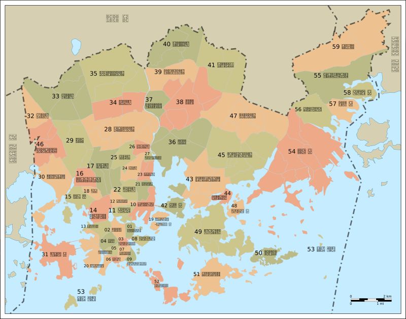 헬싱키의 동(구역) 지도