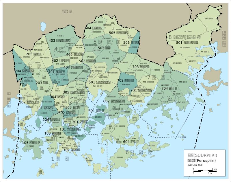 헬싱키의 행정 구역 지도