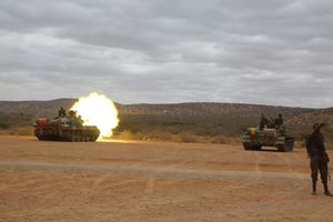AMISOM 소속 에티오피아 군인들이 2021년 7월 베레트웨인 구역에서 전투 훈련을 실시하고 있다.