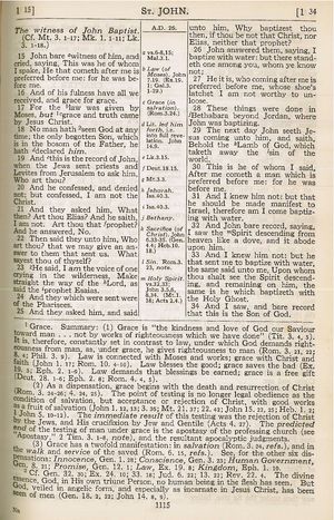 스코필드 관주성경, 1115페이지. 이 페이지에는 요한복음 1:17에 대한 스코필드의 주석이 포함되어 있다.