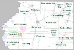 2010년 기준 애슐리 군(Ashley County)의 타운십(Township)