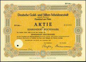 1928년 11월 5일에 발행된 도이체 골트 운트 질버-샤이데안스탈트 주식