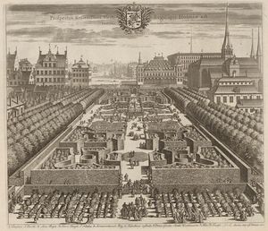 북쪽에서 바라본 쿵스트래드고르덴. 1716년 Suecia Antiqua et Hodierna의 판화.