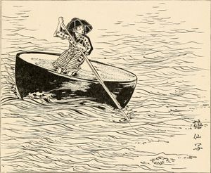 잇슨보시(일촌법사)가 사발을 타고 강을 건너는 모습