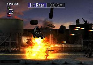 플레이어가 배경과 적을 파괴할수록 "격파율"이 증가한다.