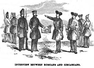 러시아군과 체르케스 대표들이 회담을 위해 모인 모습, 1855년