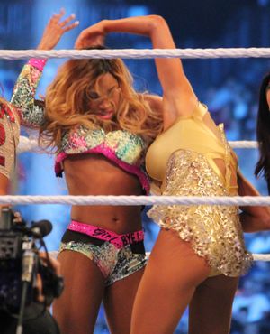 2014년 4월 WrestleMania XXX에서 로사 멘데스와 경기하는 카메론