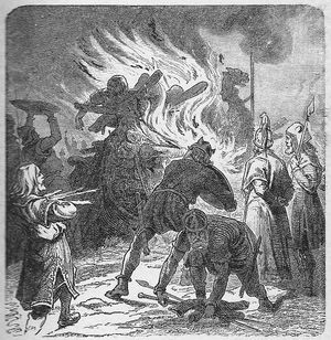 브라벨리르 전투에서 이긴 뒤 하랄드 힐디톤의 시체를 화장하는 시구르드 흐링그. (1921년 그림)