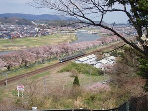 도호쿠 본선 오가와라역과 후나오카역 사이를 달리는 열차.