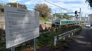 니시카와시마정 공원 남쪽에 설치된 "가로 사업 알림"(2022년 10월 촬영)