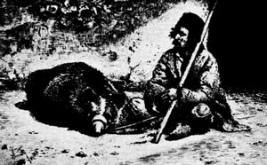 테오도르 아만(Theodor Aman)의 우르사리, 입마개를 한 곰과 조련사를 묘사하고 있음