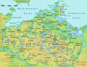 메클렌부르크-포어포메른 지도 (위치, 높이, 수역 표시)