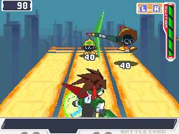 우드 닌자(그린 시노비) 형태로 EM 전파 바이러스와 전투하는 장면.