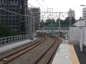 승강장에서 오오카야마 방면을 바라봄