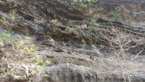 합천군 용계면 황계리 황계폭포 남쪽의 낙동층. 이암과 사암으로 구성된다.