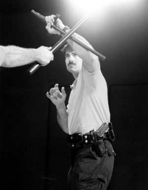 둔기로부터 자신을 보호하는 톤파 조작술.