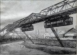 1900년에 그려진 뷔퍼탈 공중철도의 시험 운전 모습을 담은 잡지 삽화