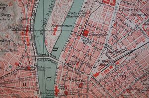 1905년의 머르기트섬: 다리는 이미 섬과 연결되었고 Újlipótváros가 개발됨