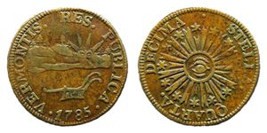 앞면에는 VERMONTIS. RES. PUBLICA.라는 문구가, 뒷면에는 "STELLA QUARTA DECIMA"라는 모토가 새겨진 버몬트 주화