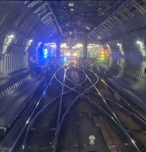 신쓰나시마 방면에서 본 소테쓰・도큐 신요코하마선 승강장 전경(2024년 6월)