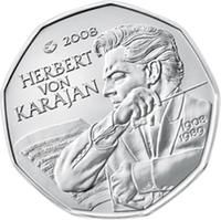 2008년 오스트리아에서 발행한 5유로 동전의 카라얀 문양
