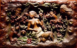 폴 고갱, 망고 과일을 든 여인, 1889년, 채색 오크, 코펜하겐 니카를스베르크 글립토테크