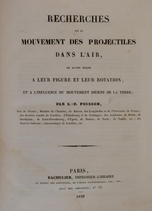 Recherches sur le Mouvement des Projectiles dans l'Air(1839) 제목 페이지
