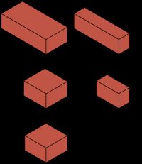일본 규격 벽돌 크기 비교. “사이코로”는 “반마스”보다 5mm 짧다.