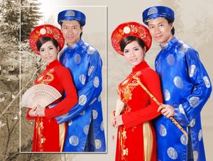 전통 의상을 입은 베트남 신랑 신부