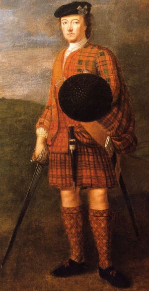 스코틀랜드의 푸른 보닛은 자코바이트 충성의 상징으로, 여기서는 조지 머레이 경이 착용했다.